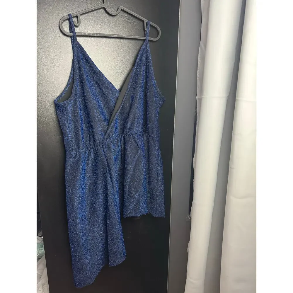 City Chic Electric Blue Asymmetrical Blouse High Stretch - Large/20 (Plus) NWT